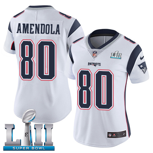 Nike Patriots #80 Danny Amendola White Super Bowl LII Women's Stitched NFL Vapor Untouchable Limited Jersey